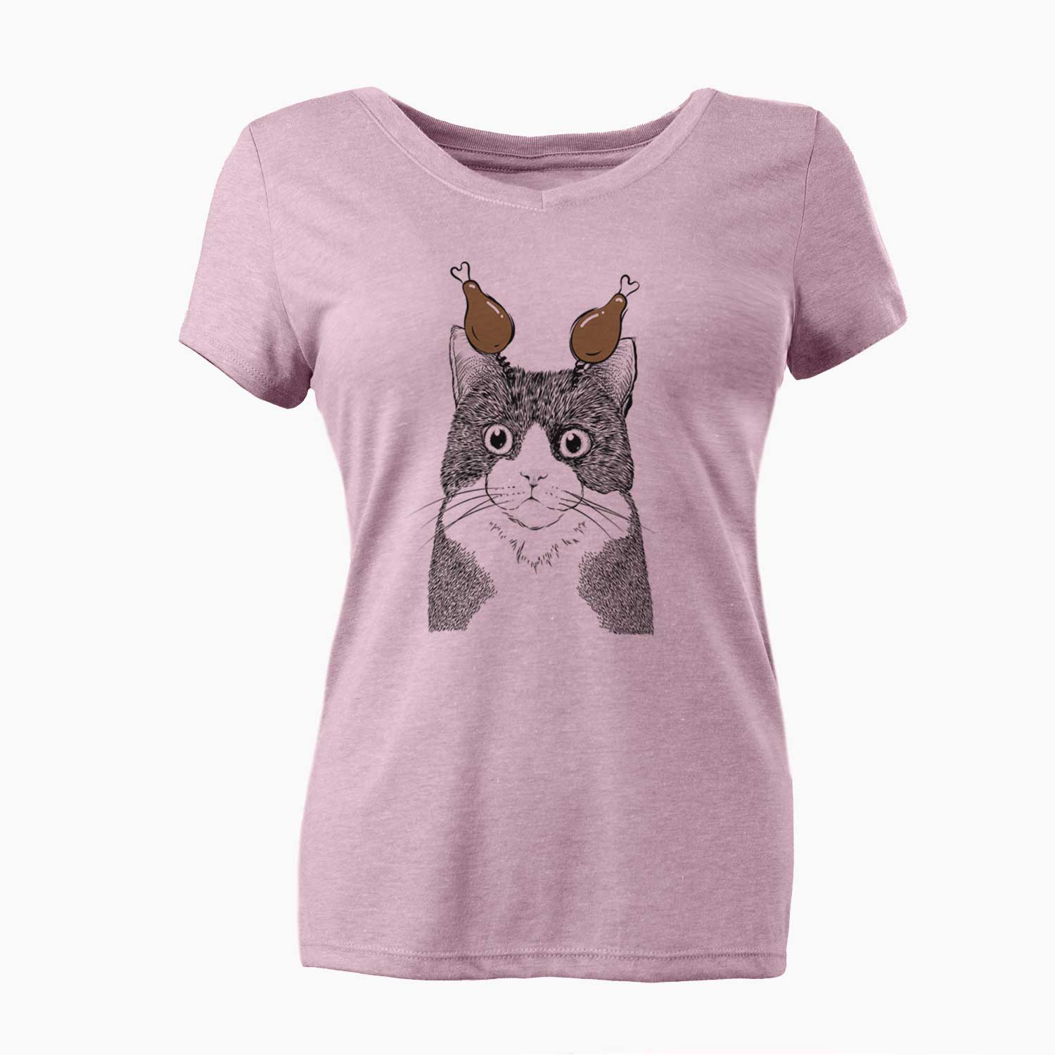 Thanksgiving Tux the Tuxedo Cat - Women's V-neck Shirt