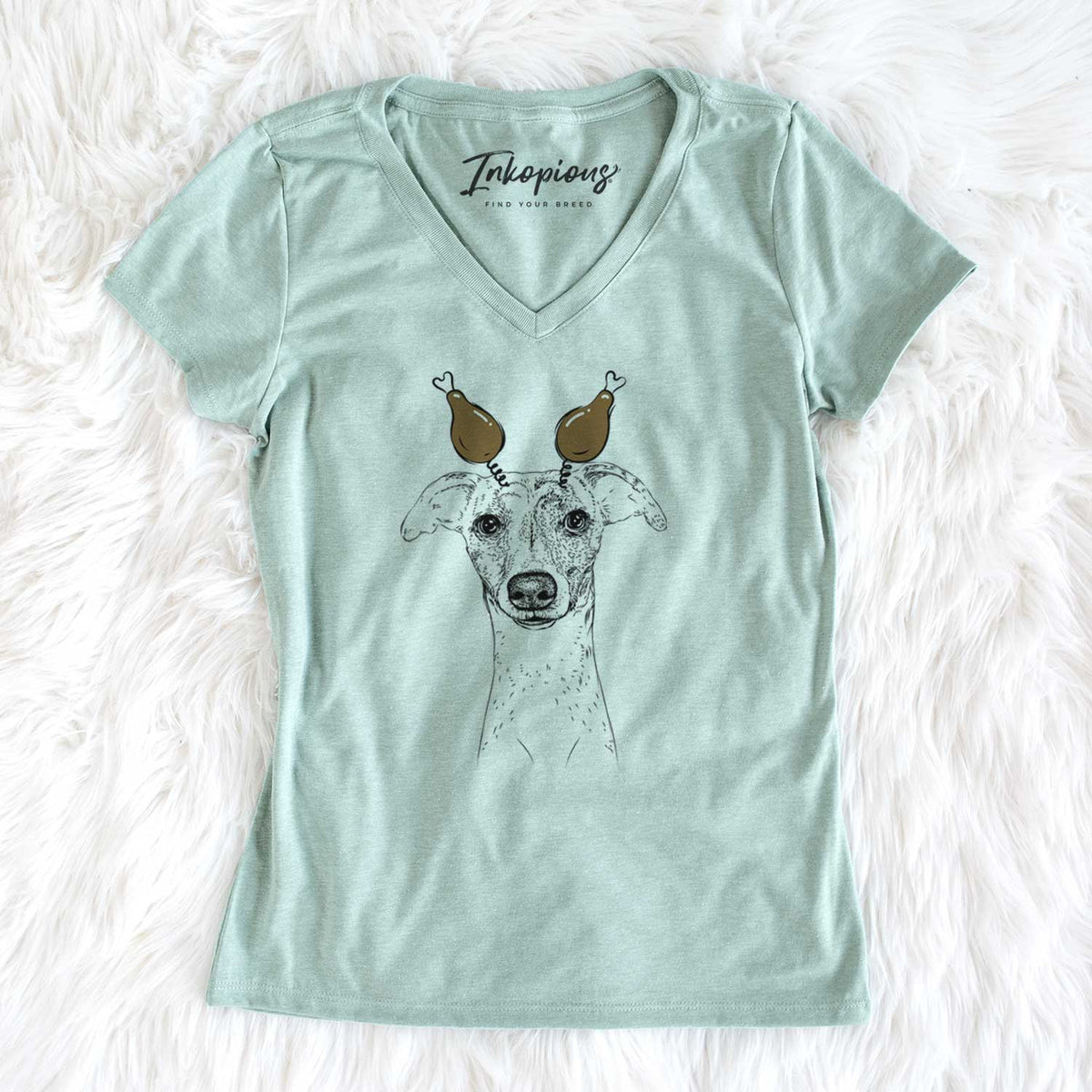 Thanksgiving Twiggy the Whippet - Women's V-neck Shirt