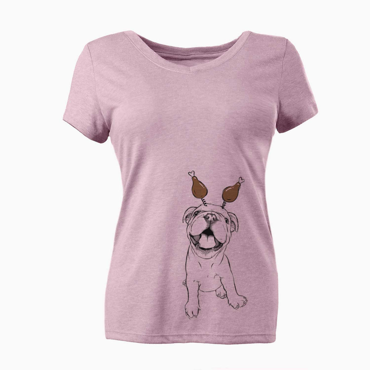 Thanksgiving Tyke the English Bulldog - Women's V-neck Shirt