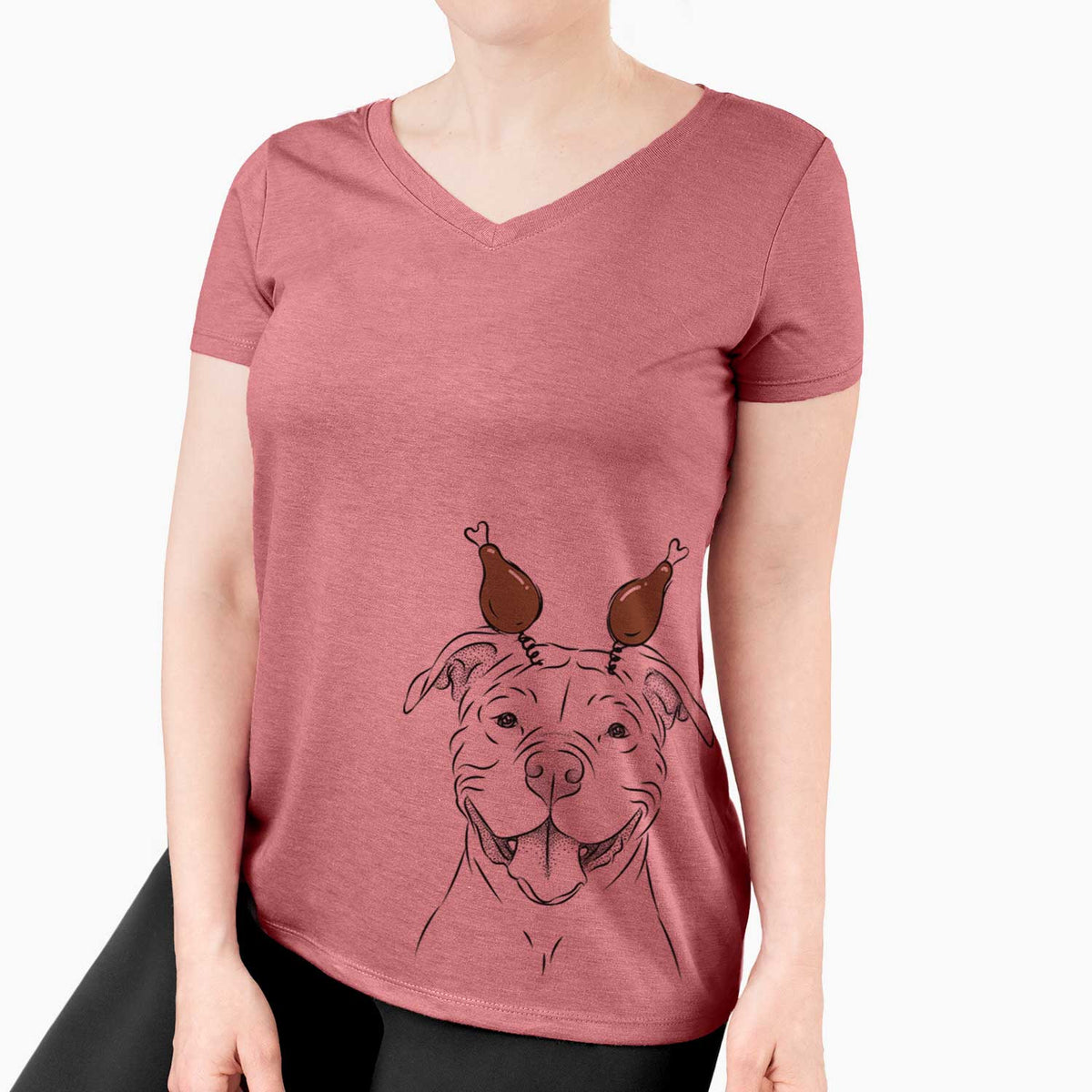 Thanksgiving Tyson the American Bulldog - Women's V-neck Shirt