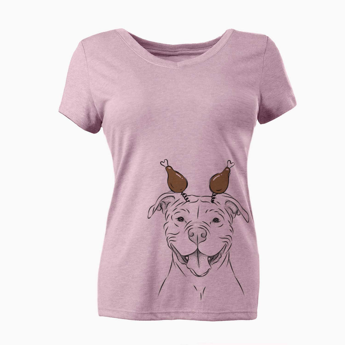 Thanksgiving Tyson the American Bulldog - Women's V-neck Shirt