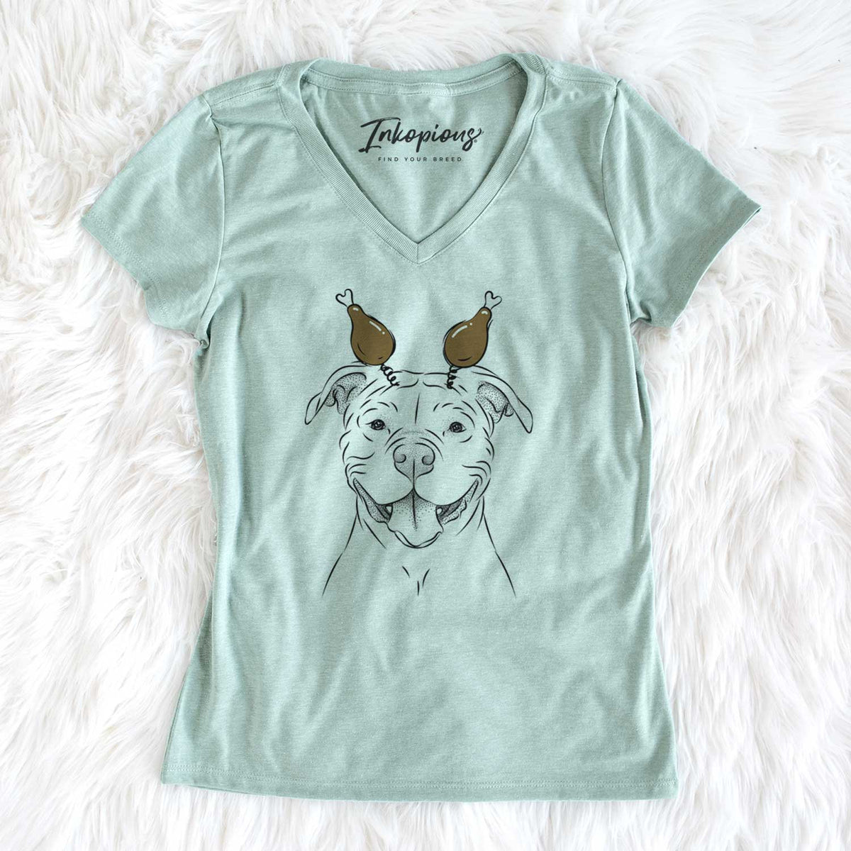 Thanksgiving Tyson the American Bulldog - Women's V-neck Shirt