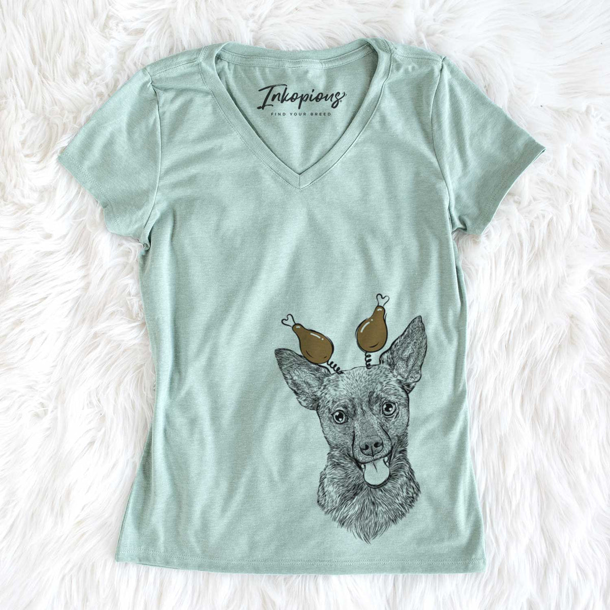 Thanksgiving Ursa the Mixed Breed - Women&#39;s V-neck Shirt