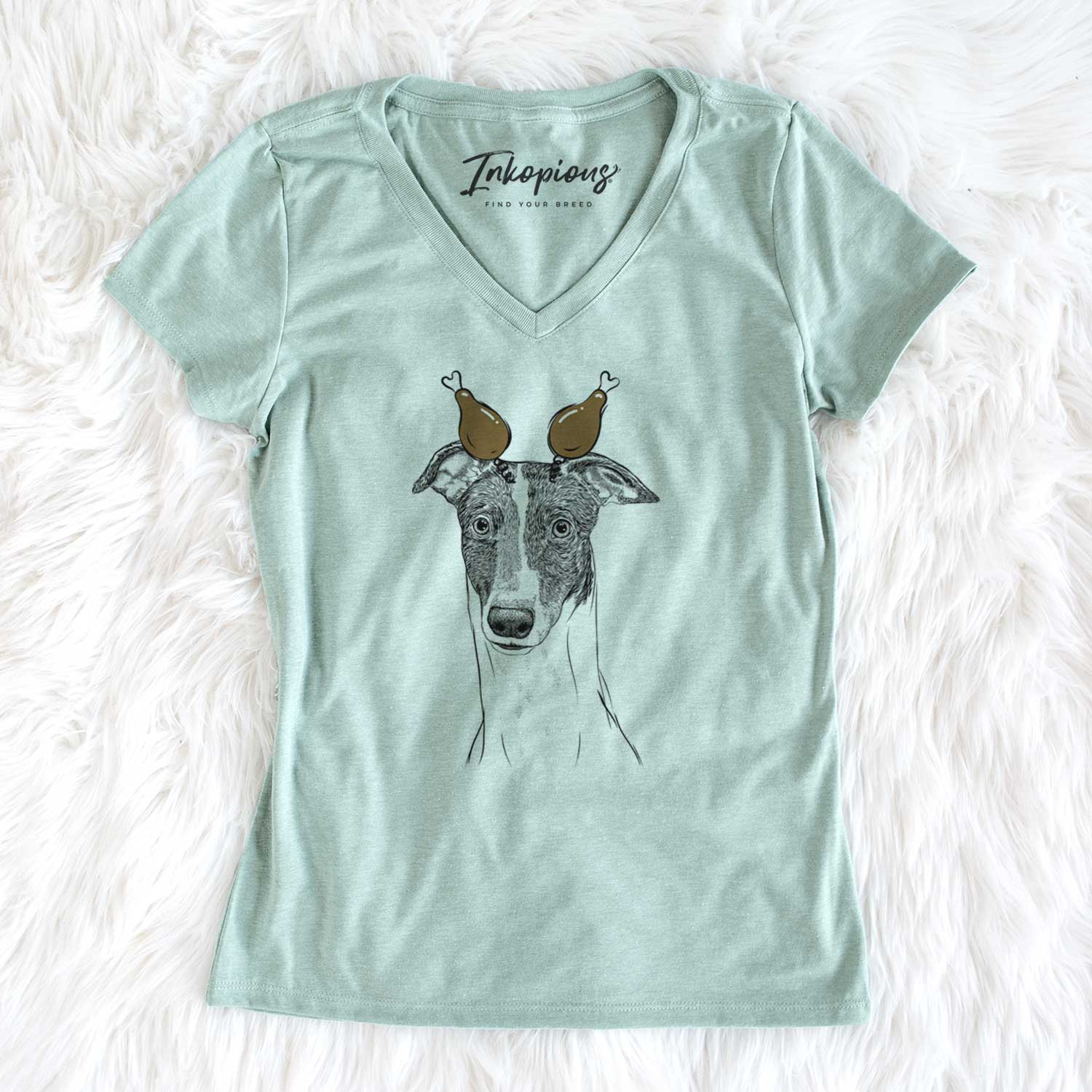 Thanksgiving Vyncent the Greyhound - Women's V-neck Shirt