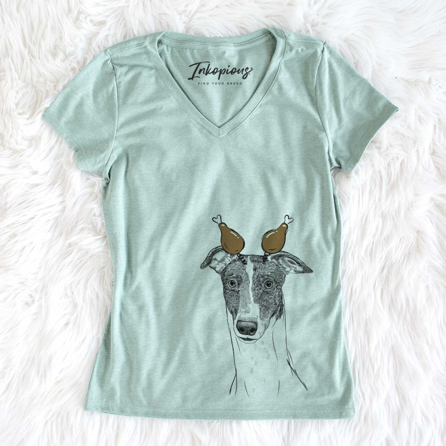 Thanksgiving Vyncent the Greyhound - Women's V-neck Shirt