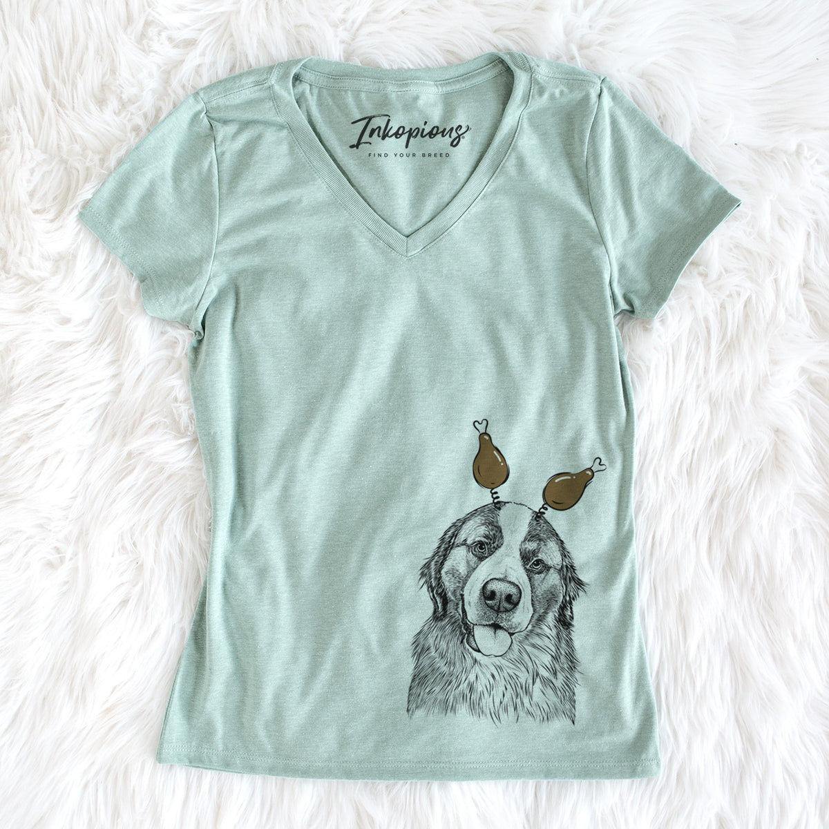 Thanksgiving Walter the Bernese Mountain Dog Mix - Women&#39;s Perfect V-neck Shirt