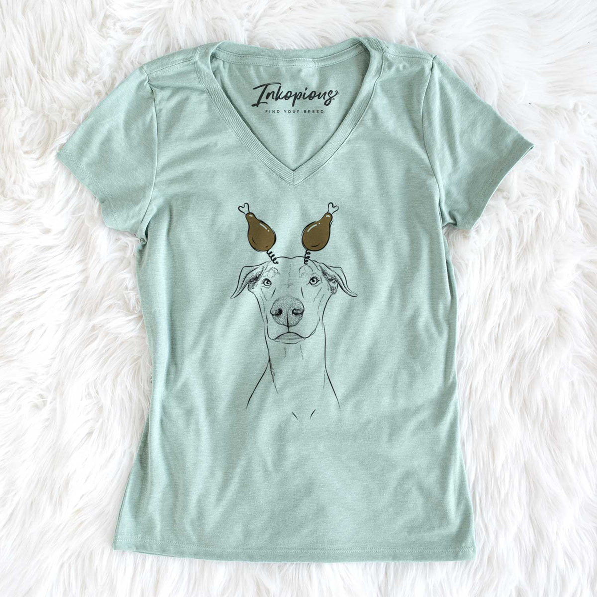 Thanksgiving Walter the White Doberman Rescue - Women's V-neck Shirt