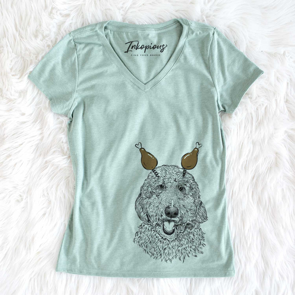 Thanksgiving Whisper the Goldendoodle - Women&#39;s V-neck Shirt