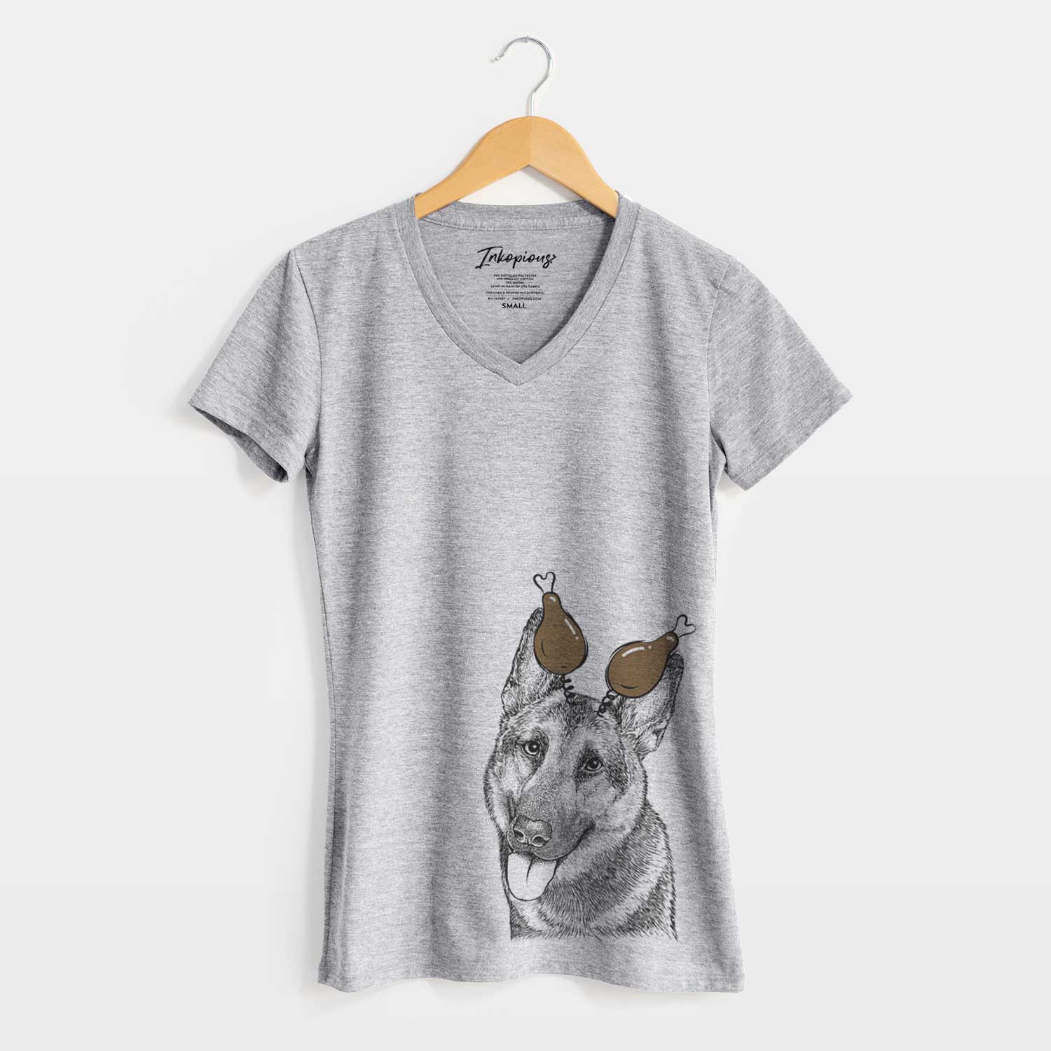 Thanksgiving Whitaker the German Shepherd - Women's V-neck Shirt