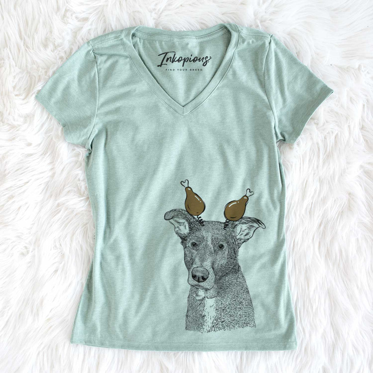 Thanksgiving Wilbur the Shepherd Mix - Women&#39;s V-neck Shirt