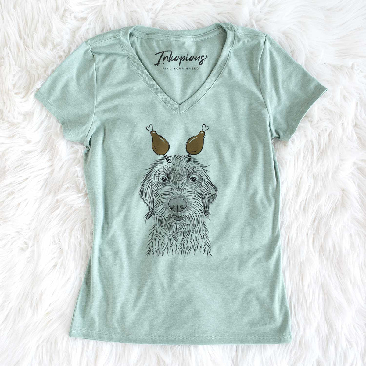 Thanksgiving Wilkins the Wirehaired Pointing Griffon - Women's V-neck Shirt