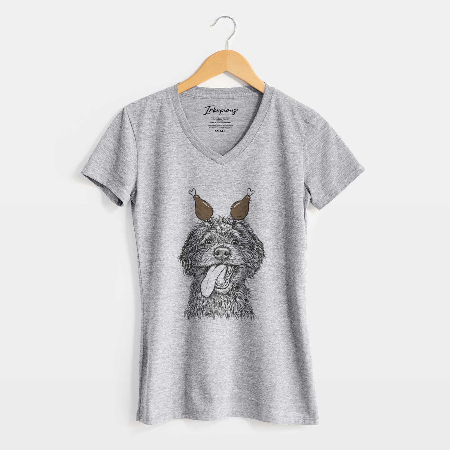 Thanksgiving Winnie the Mini Aussiedoodle - Women's V-neck Shirt