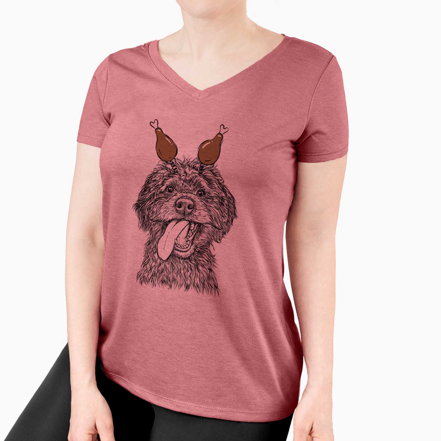 Thanksgiving Winnie the Mini Aussiedoodle - Women's V-neck Shirt