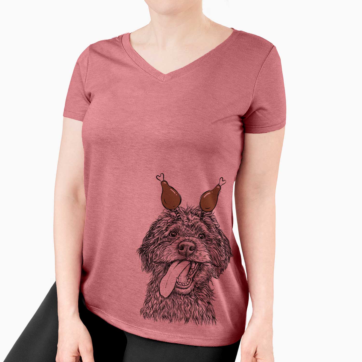 Thanksgiving Winnie the Mini Aussiedoodle - Women's V-neck Shirt