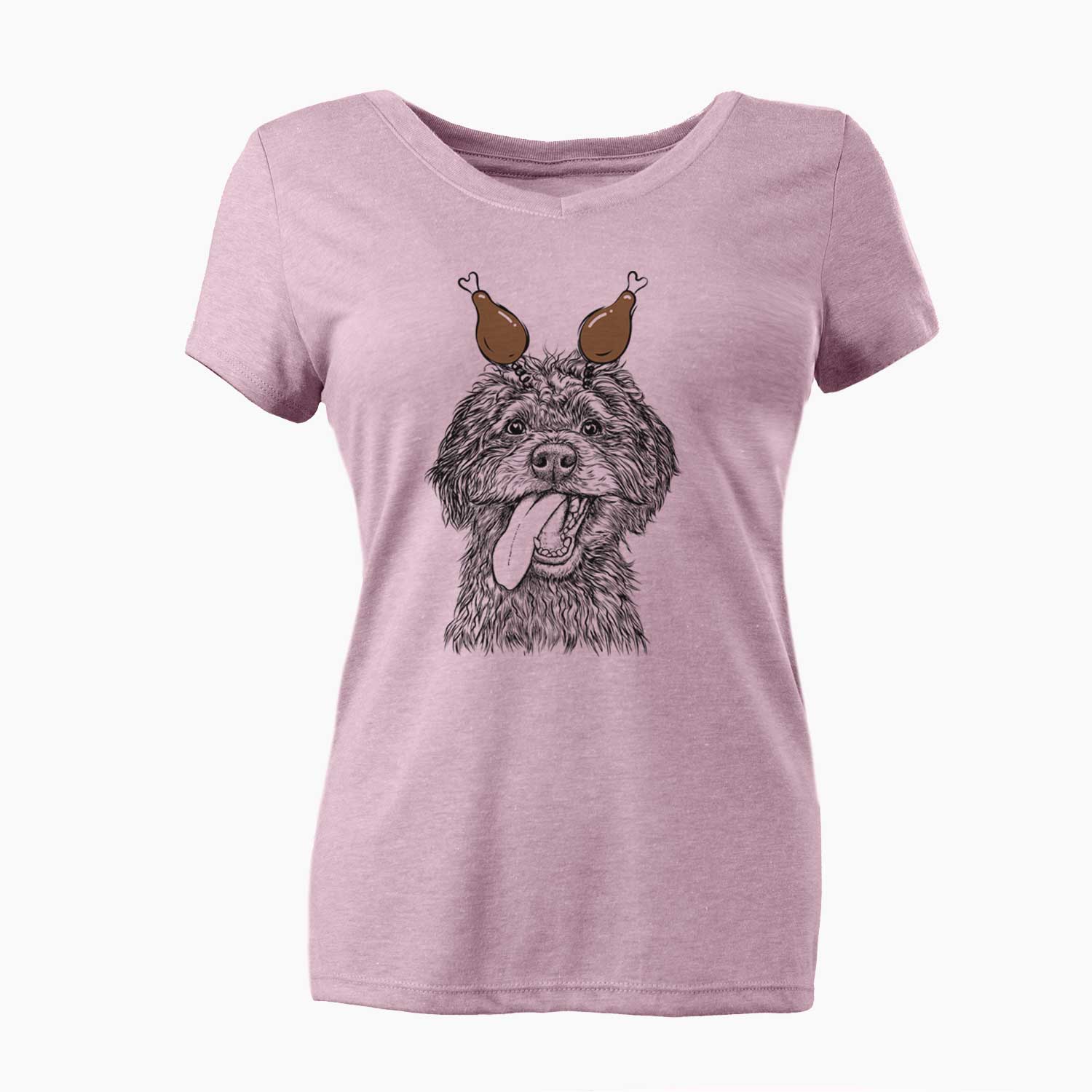 Thanksgiving Winnie the Mini Aussiedoodle - Women's V-neck Shirt