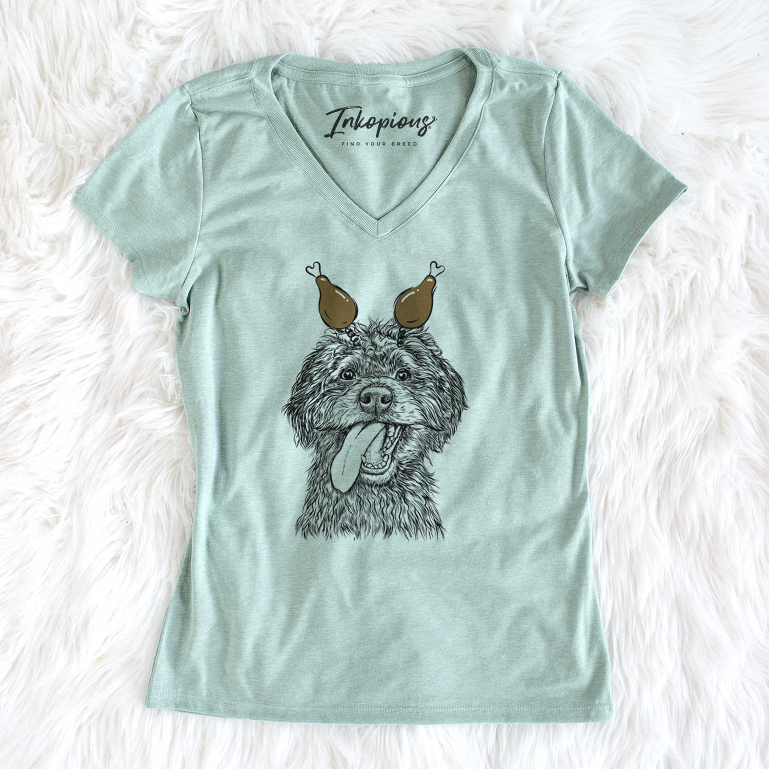 Thanksgiving Winnie the Mini Aussiedoodle - Women's V-neck Shirt