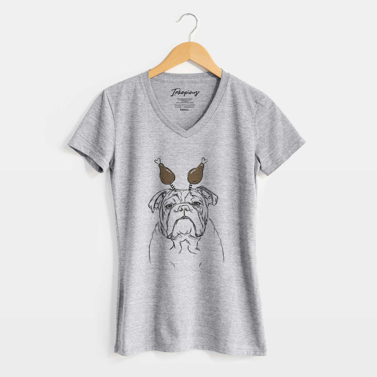 Thanksgiving Winston the English Bulldog - Women's V-neck Shirt