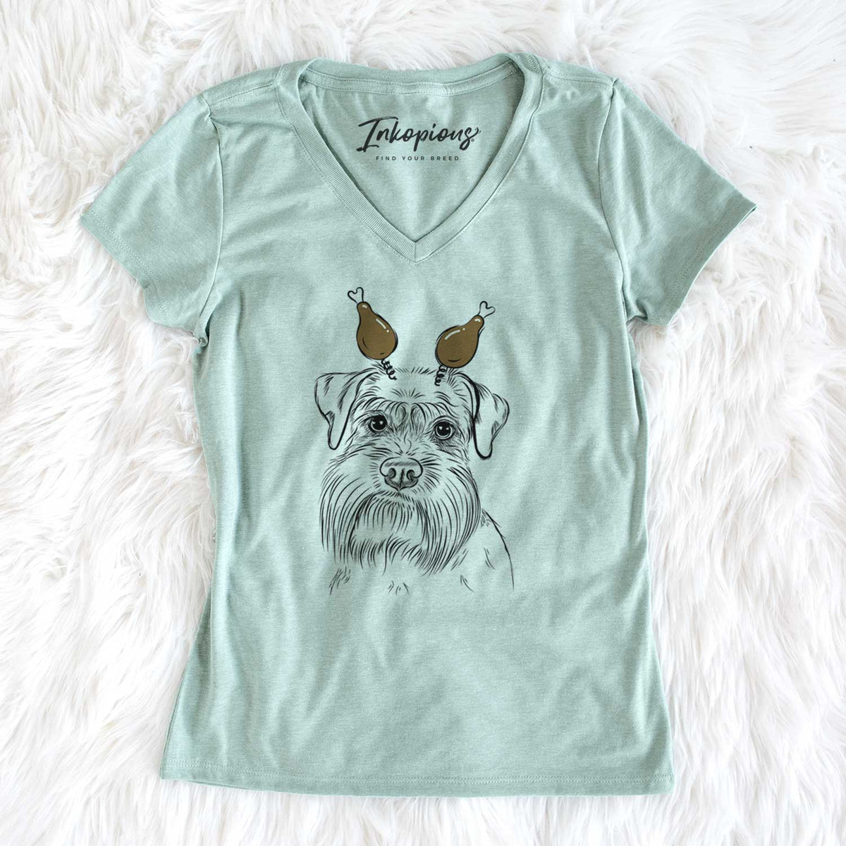 Thanksgiving Wrigley the Schnauzer - Women's V-neck Shirt
