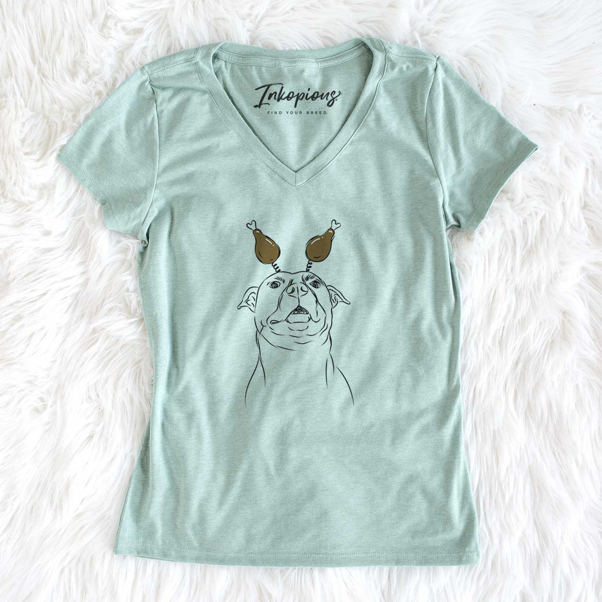 Thanksgiving Zada the Pitbull - Women's V-neck Shirt
