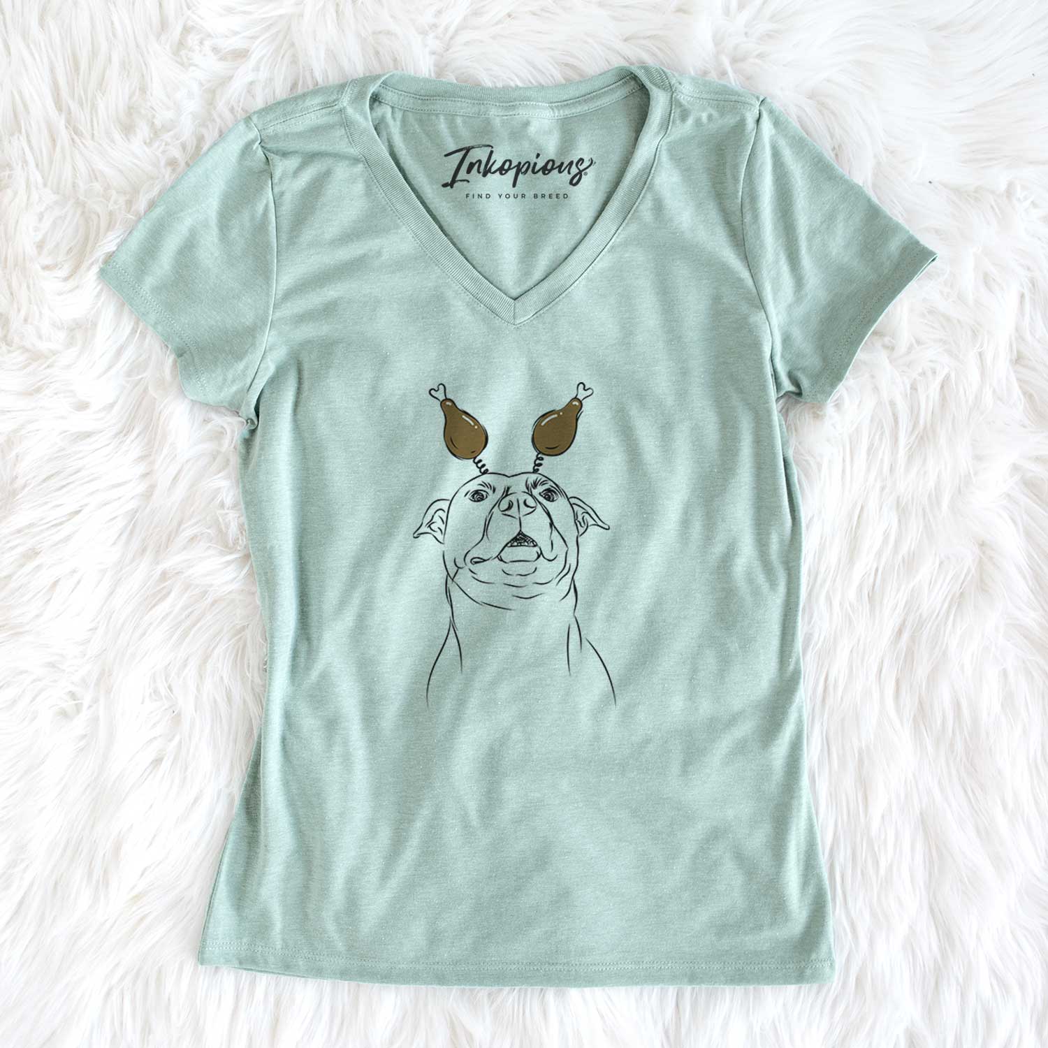 Thanksgiving Zada the Pitbull - Women's V-neck Shirt