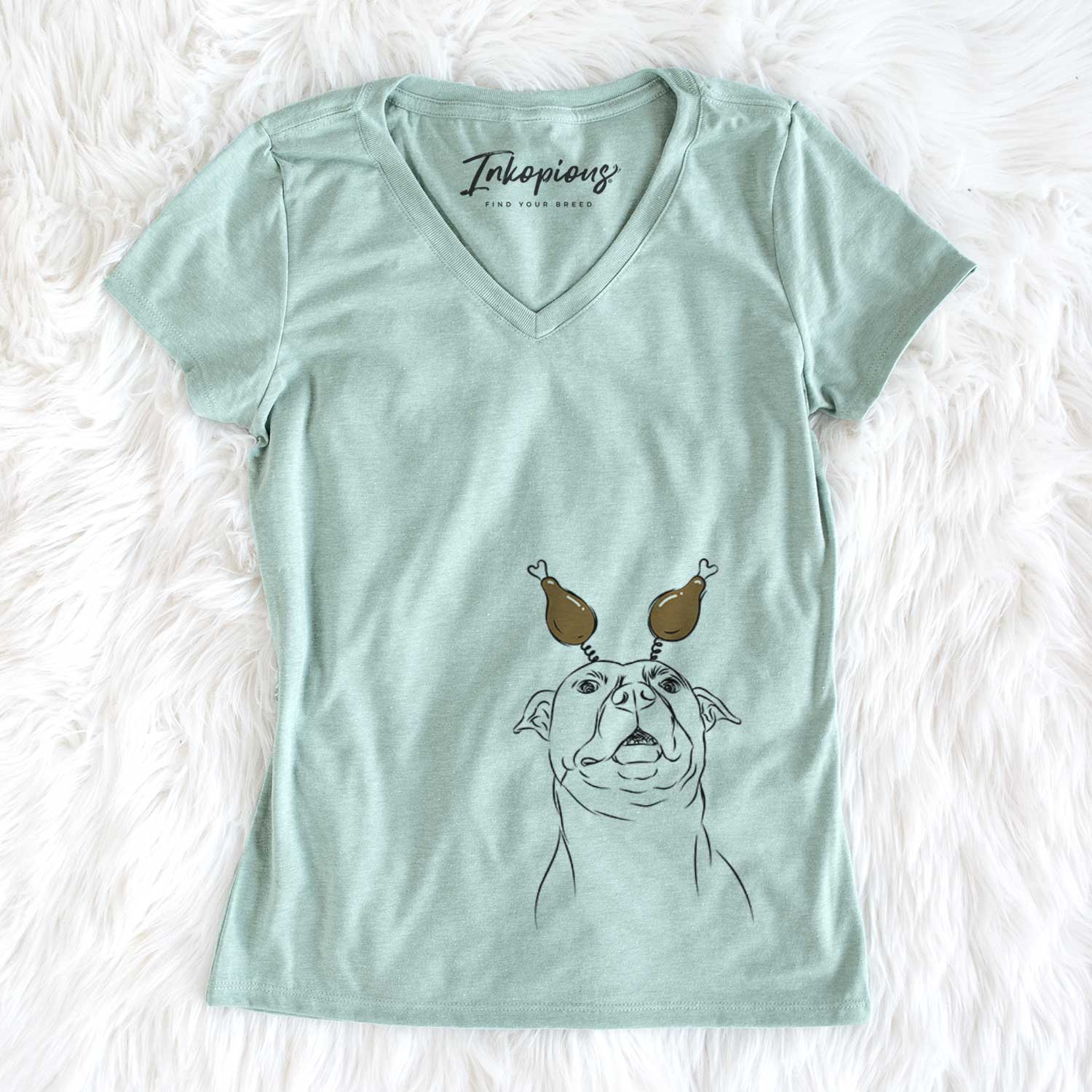 Thanksgiving Zada the Pitbull - Women's V-neck Shirt