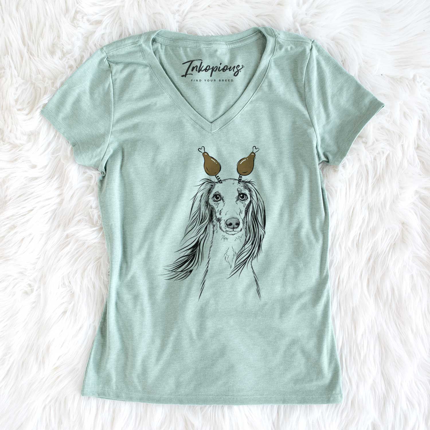 Thanksgiving Zahra the Saluki - Women's V-neck Shirt