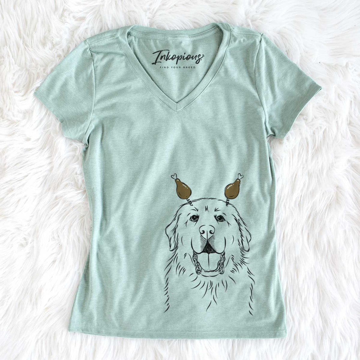Thanksgiving Zeus the Great Pyrenees - Women's V-neck Shirt