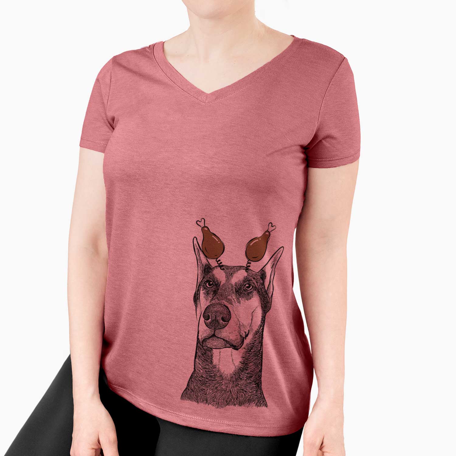 Thanksgiving Zeus the Doberman Pinscher - Women's V-neck Shirt