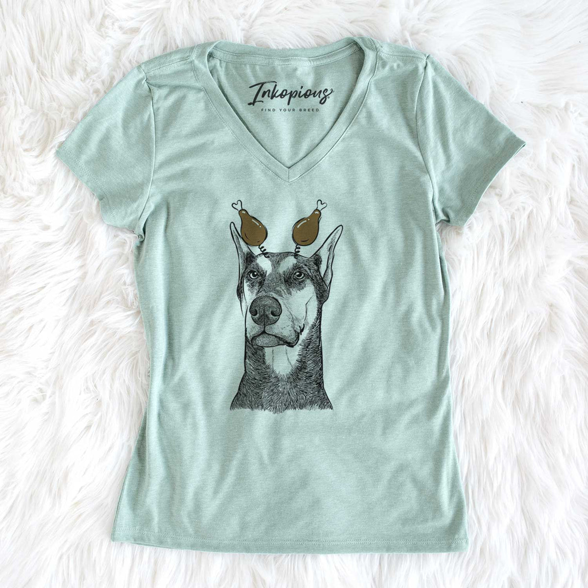 Thanksgiving Zeus the Doberman Pinscher - Women's V-neck Shirt