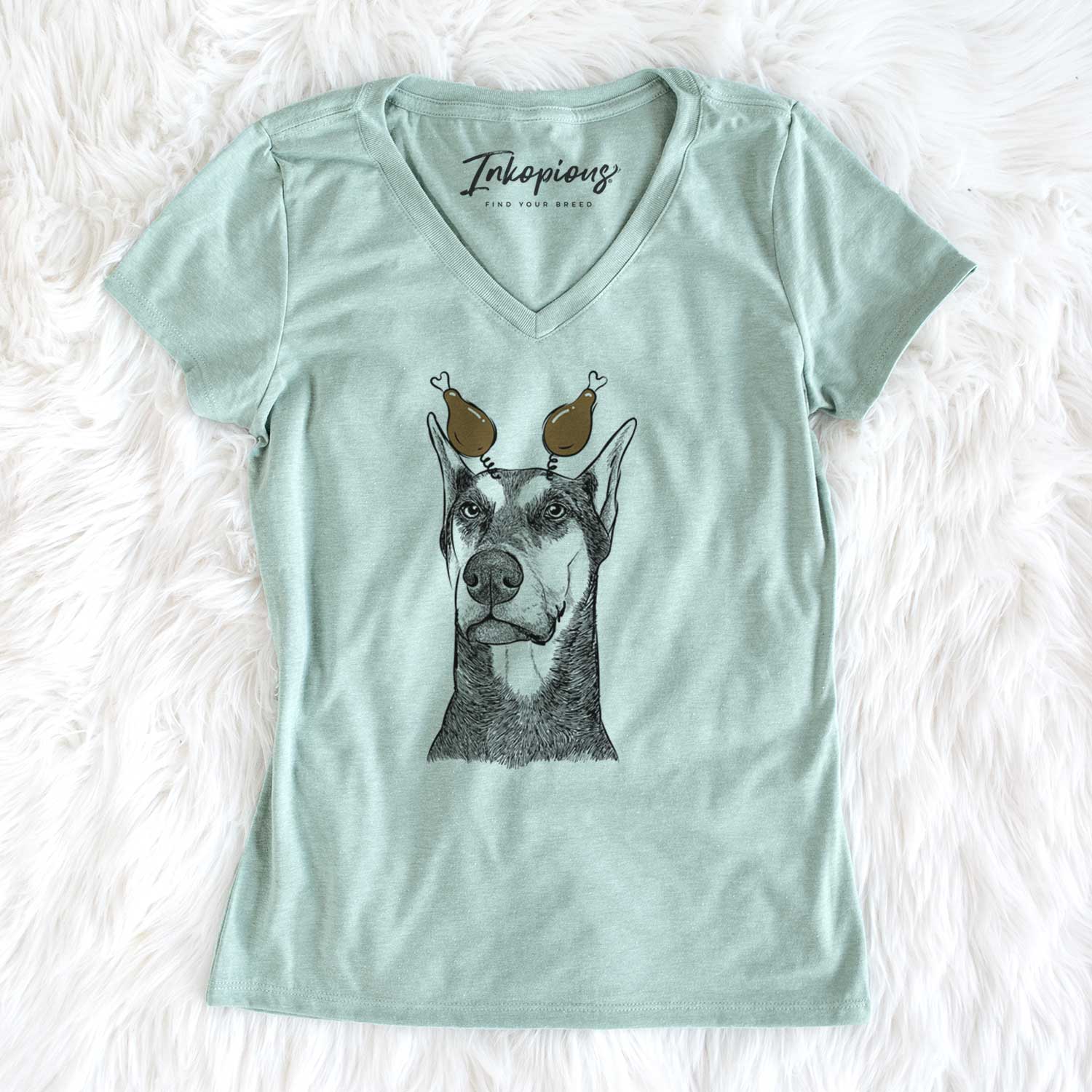 Thanksgiving Zeus the Doberman Pinscher - Women's V-neck Shirt