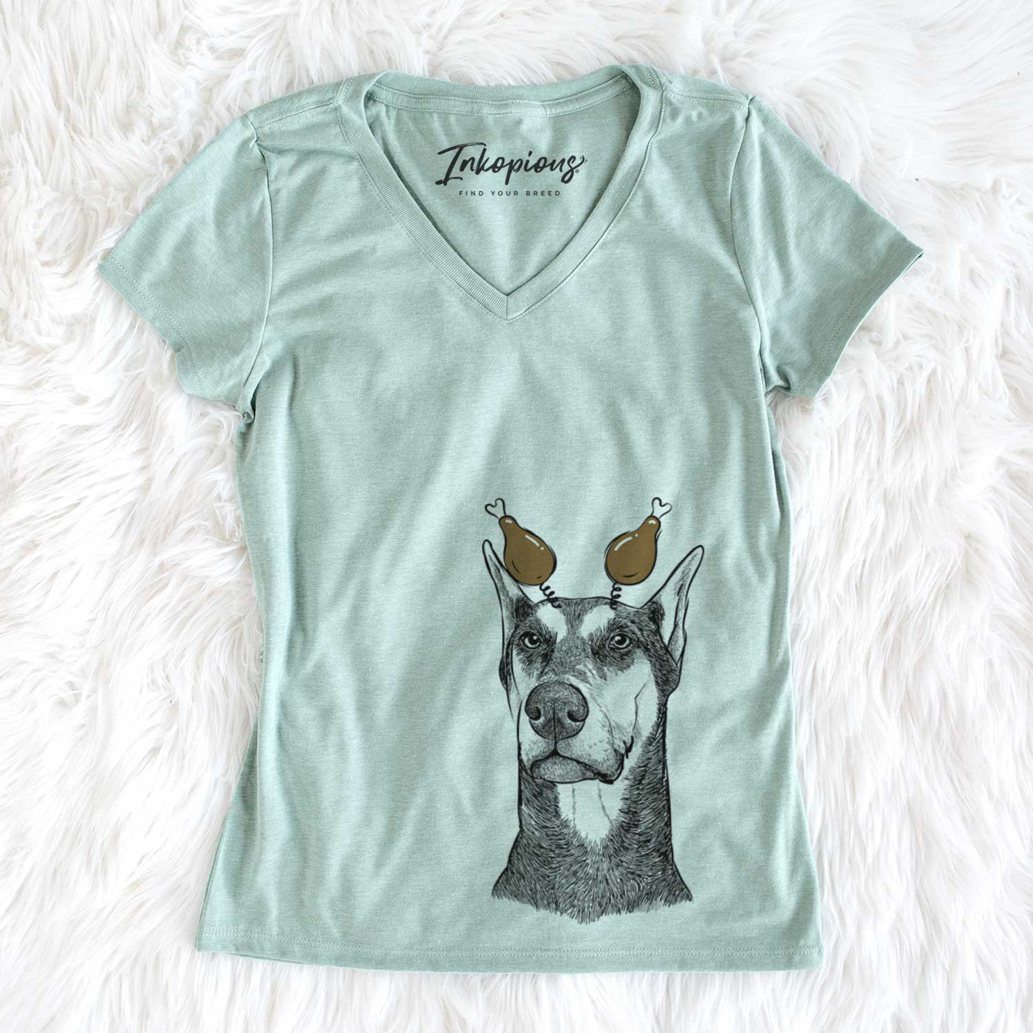 Thanksgiving Zeus the Doberman Pinscher - Women's V-neck Shirt