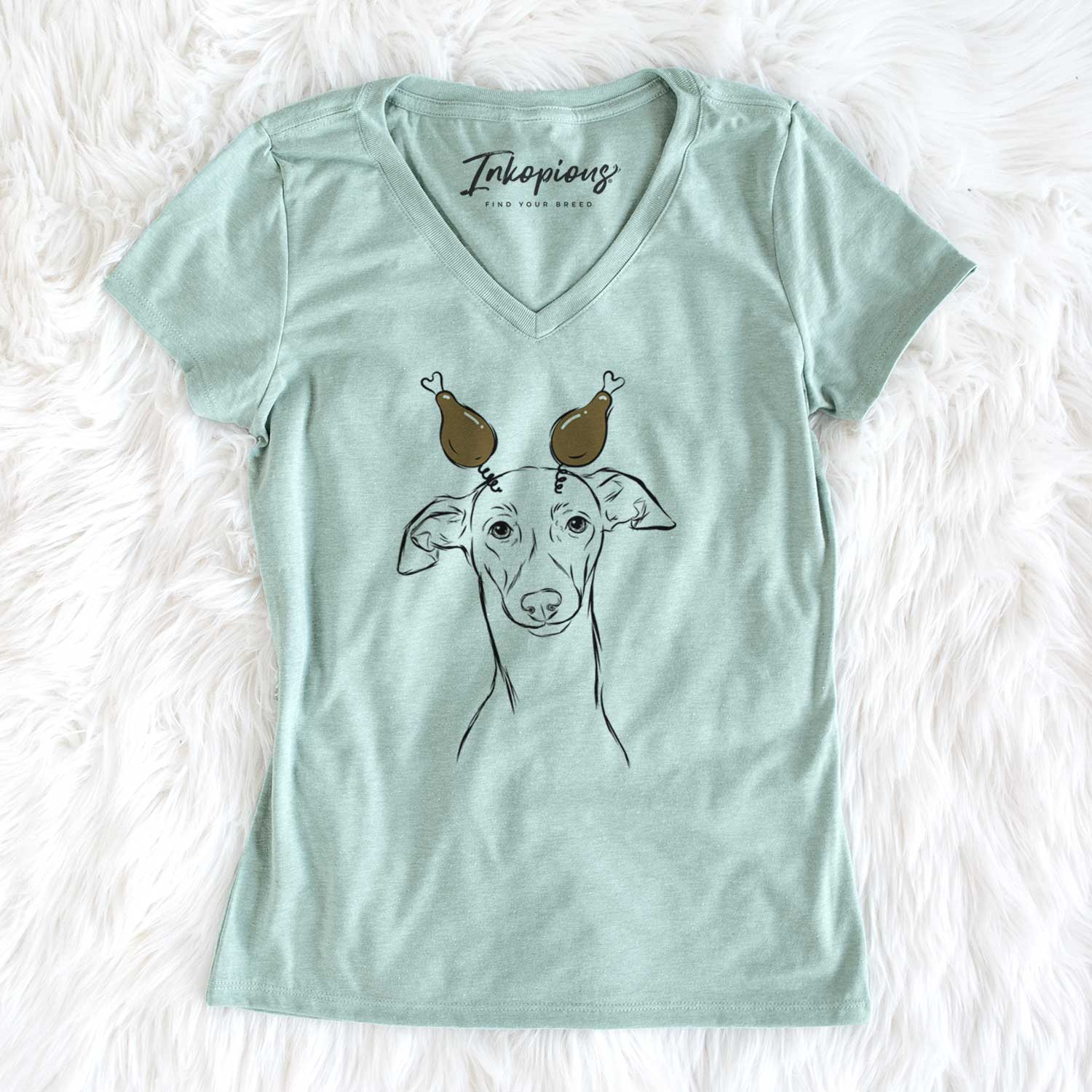 Thanksgiving Ziggie the Italian Greyhound - Women's V-neck Shirt