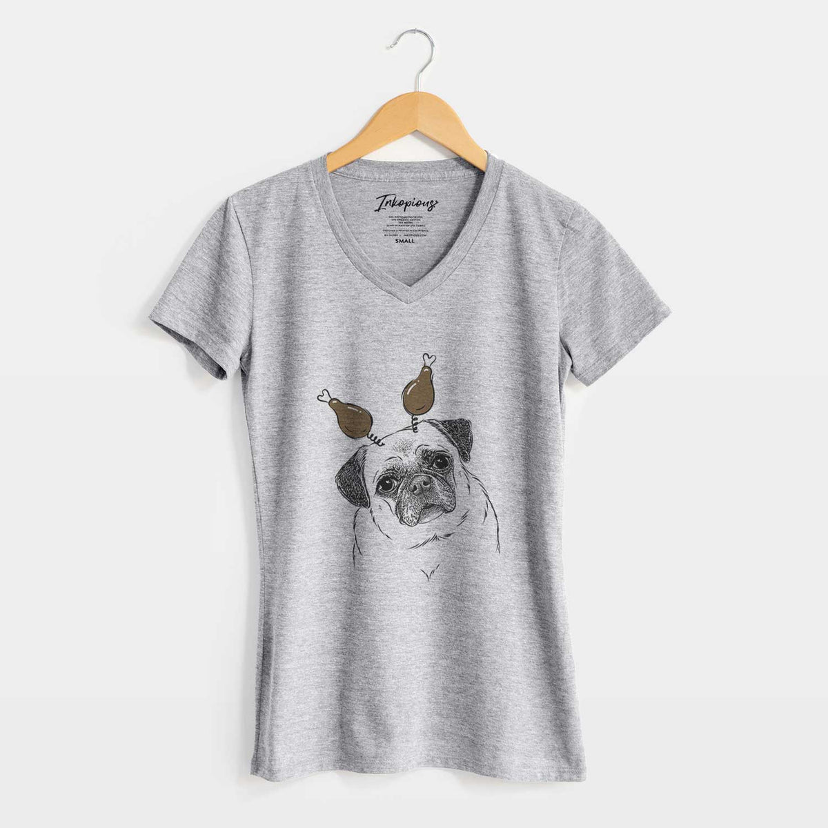 Thanksgiving Zoey the Pug - Women's V-neck Shirt