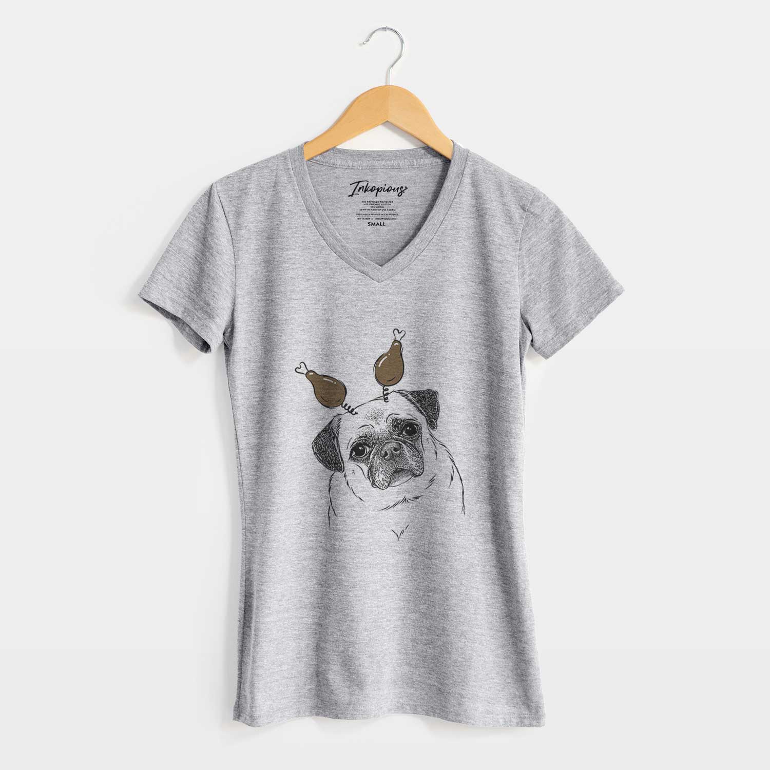 Thanksgiving Zoey the Pug - Women's V-neck Shirt