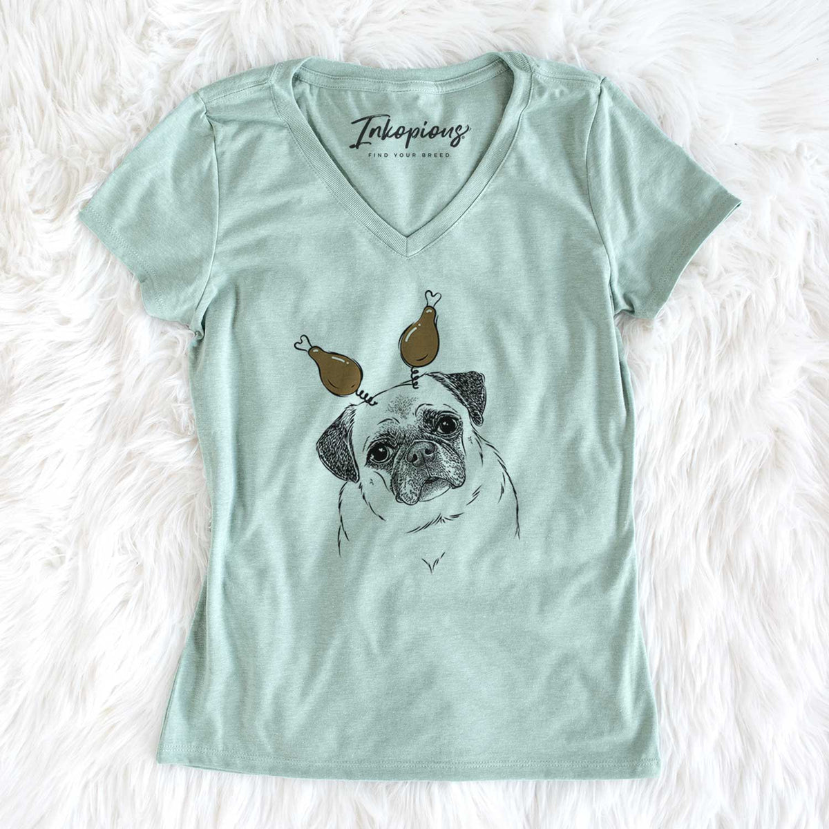Thanksgiving Zoey the Pug - Women's V-neck Shirt