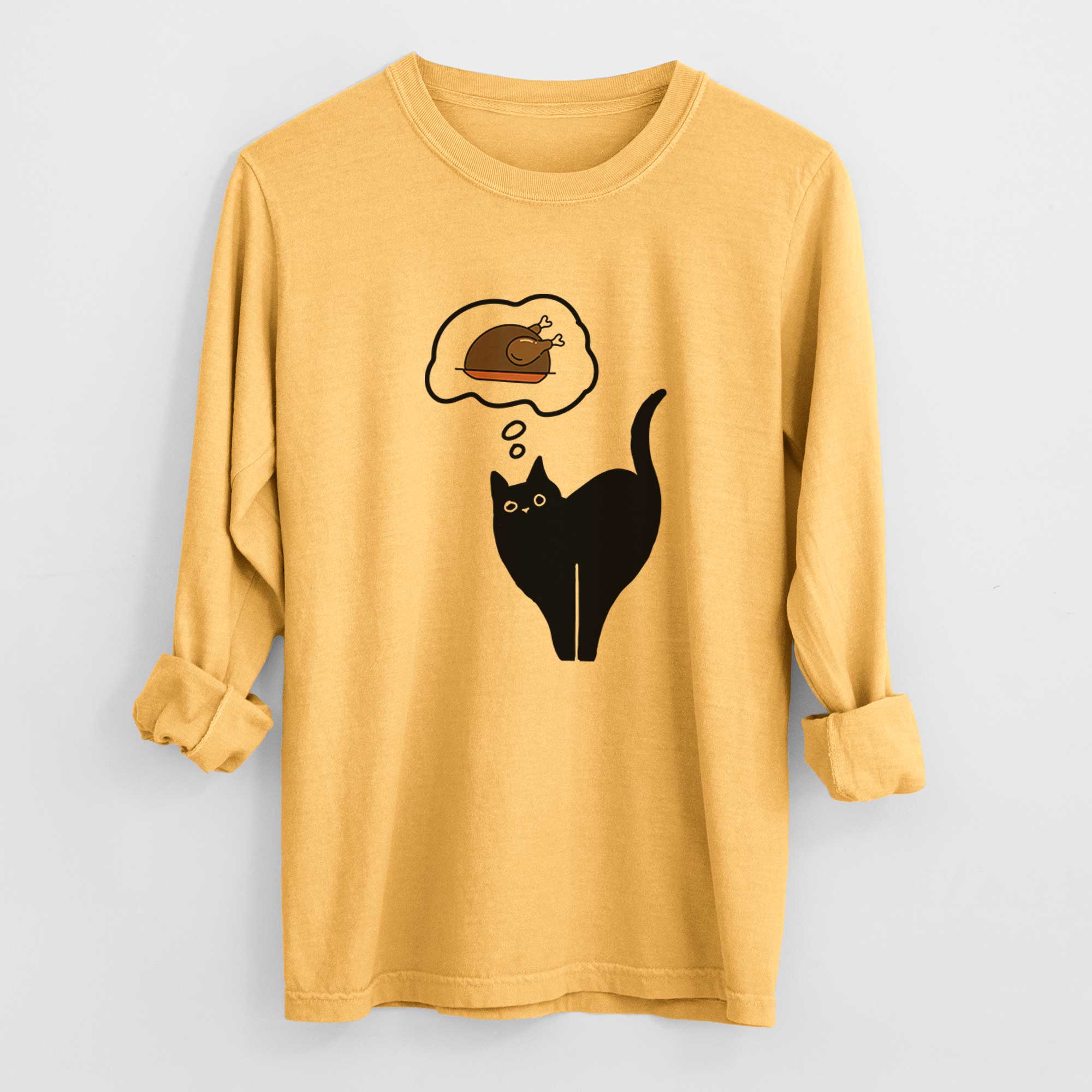 Turkey Thoughts Black Cat - Bella - Heavyweight 100% Cotton Long Sleeve