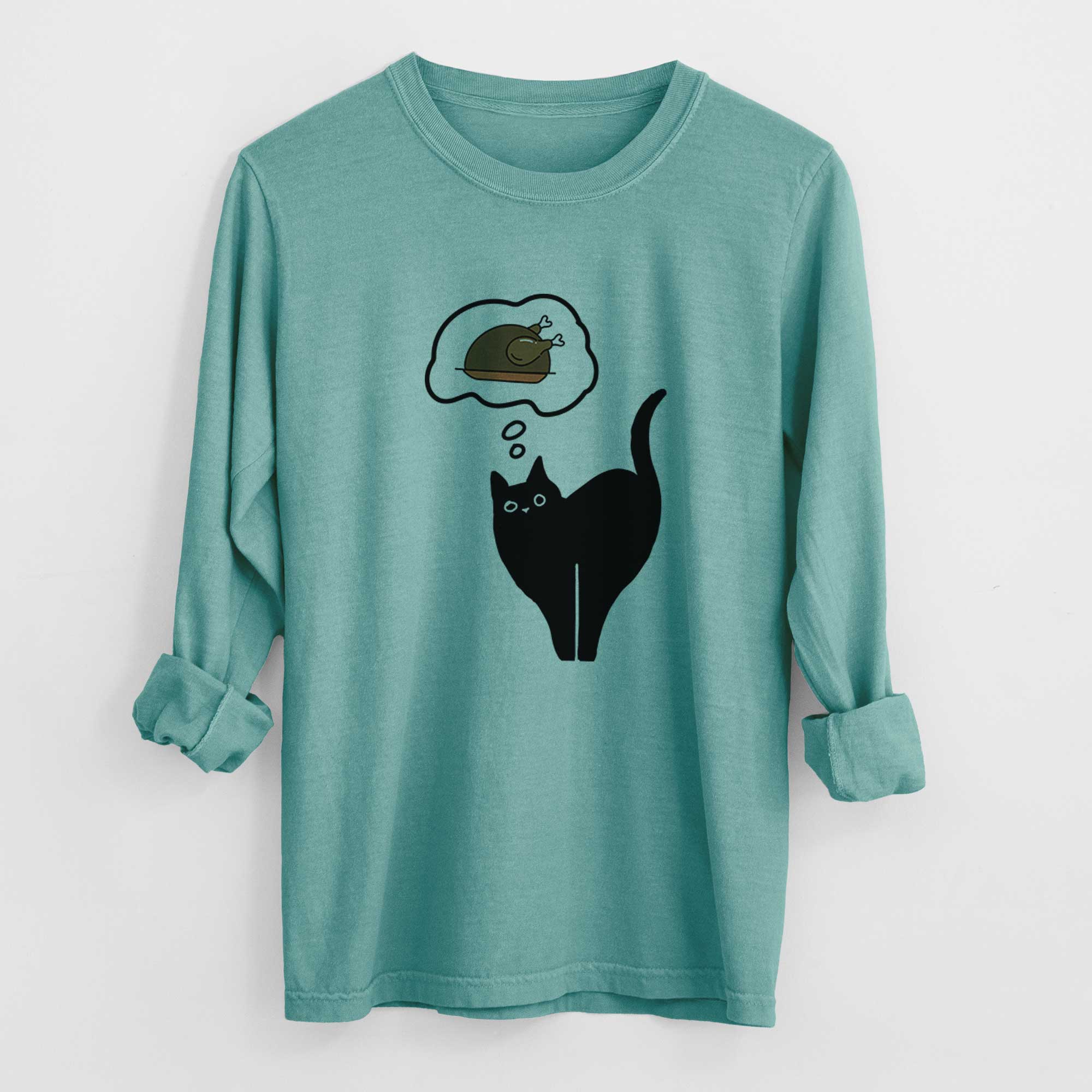 Turkey Thoughts Black Cat - Bella - Heavyweight 100% Cotton Long Sleeve