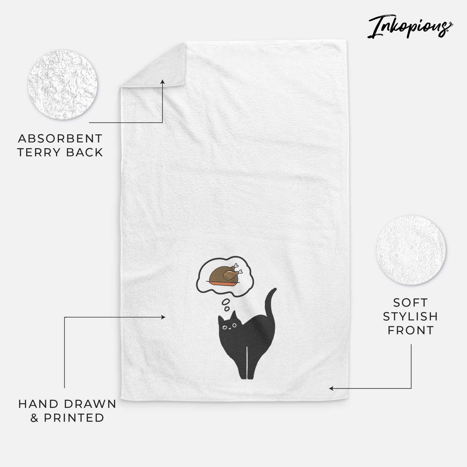 Turkey Thoughts Black Cat - Bella - Decorative Hand Towel