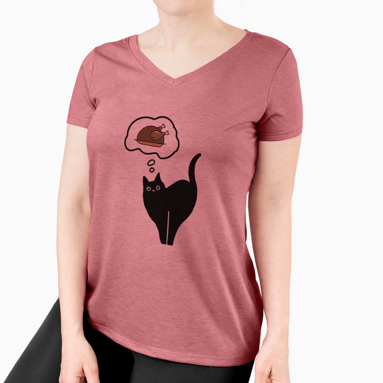 Turkey Thoughts Black Cat - Bella - Women's V-neck Shirt