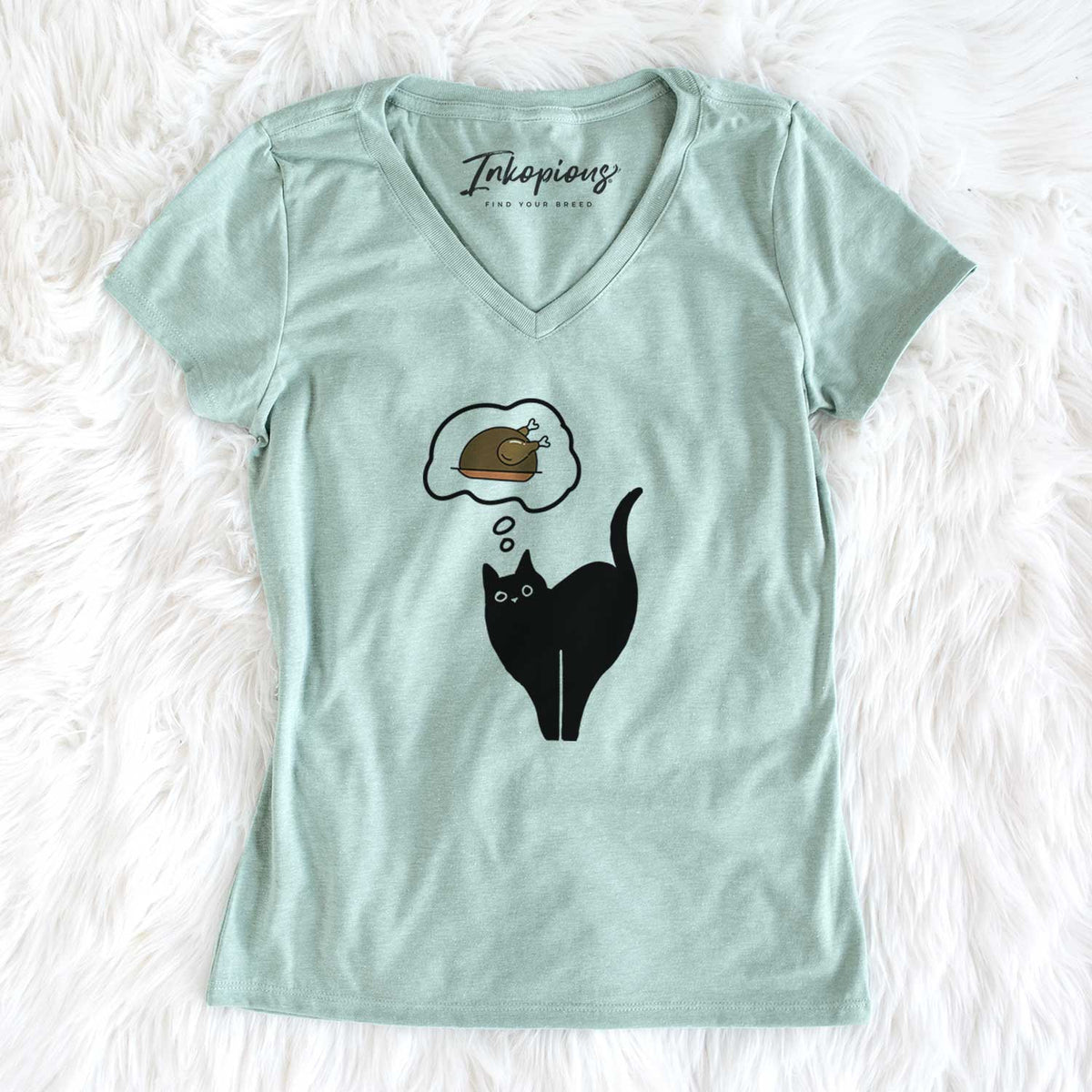 Turkey Thoughts Black Cat - Bella - Women&#39;s V-neck Shirt