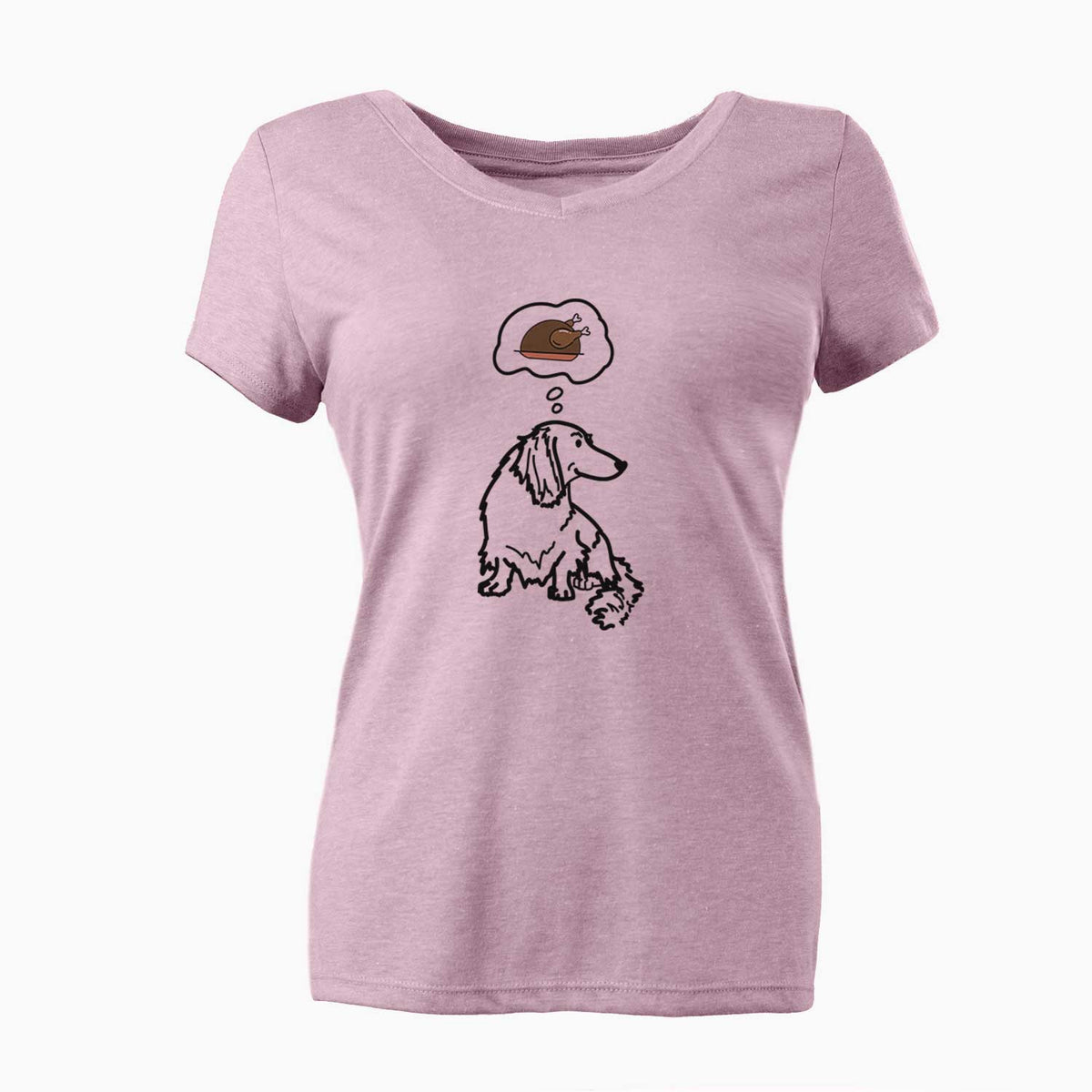Turkey Thoughts Dachshund - Bella - Women's V-neck Shirt