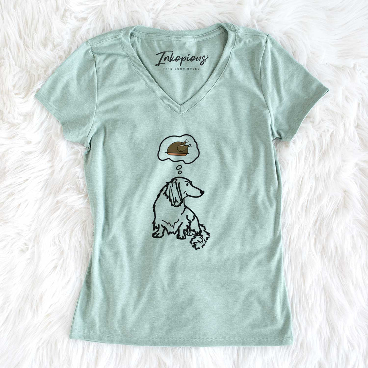 Turkey Thoughts Dachshund - Bella - Women's V-neck Shirt