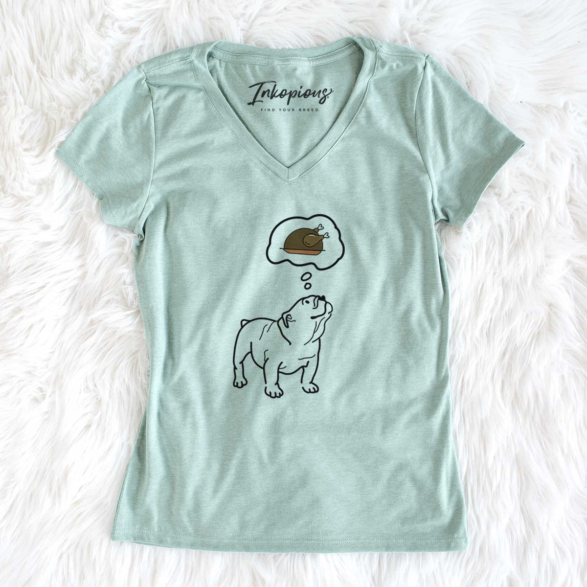 Turkey Thoughts English Bulldog - Bruno - Women&#39;s V-neck Shirt