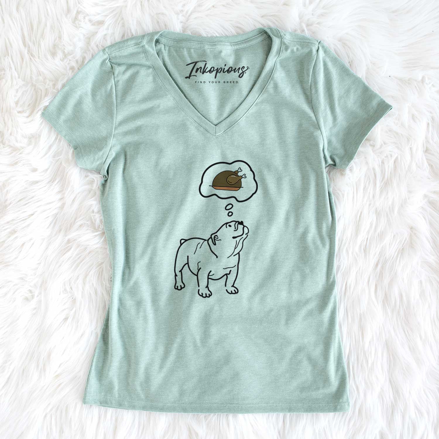 Turkey Thoughts English Bulldog - Bruno - Women's V-neck Shirt