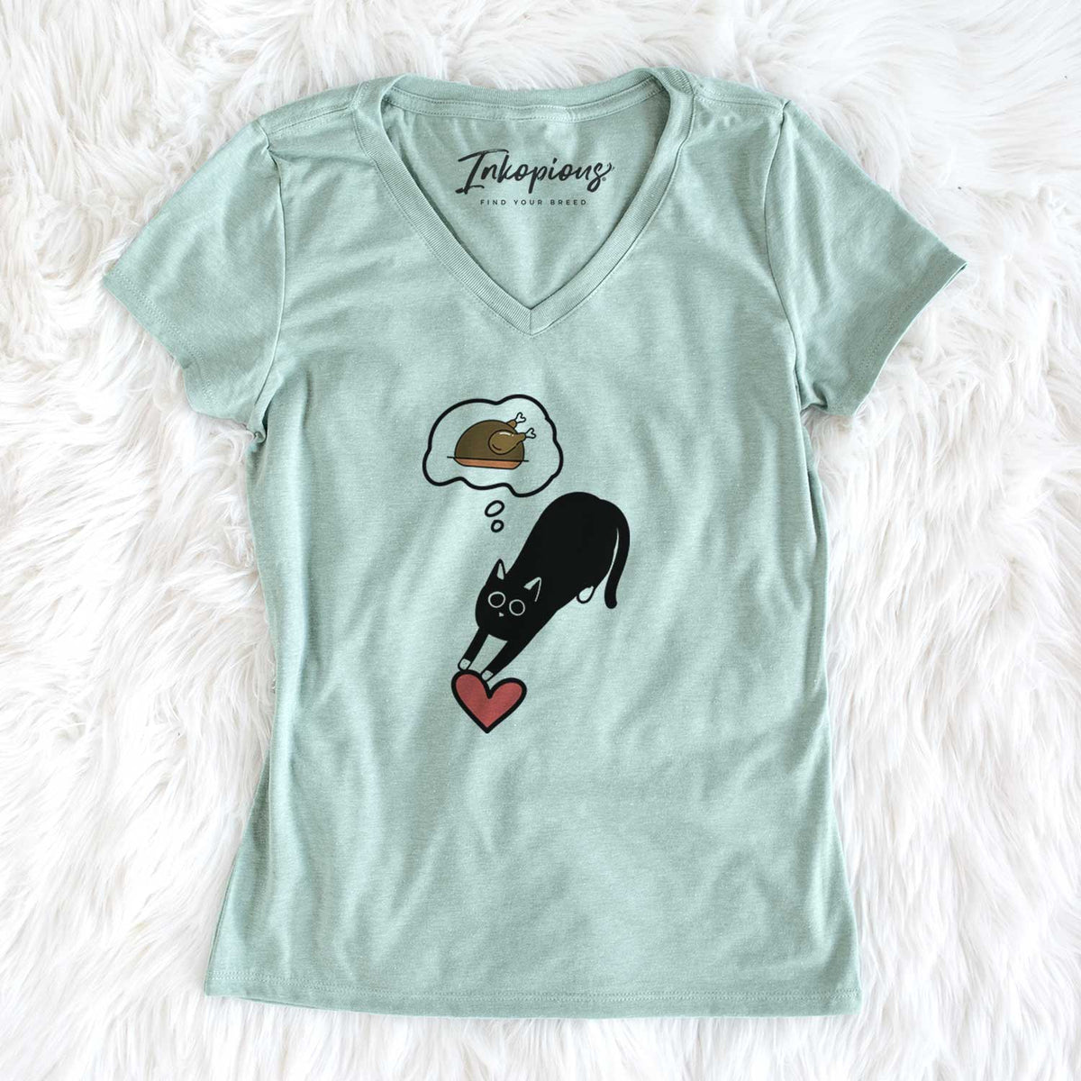 Turkey Thoughts Black Cat - Bug - Women&#39;s V-neck Shirt