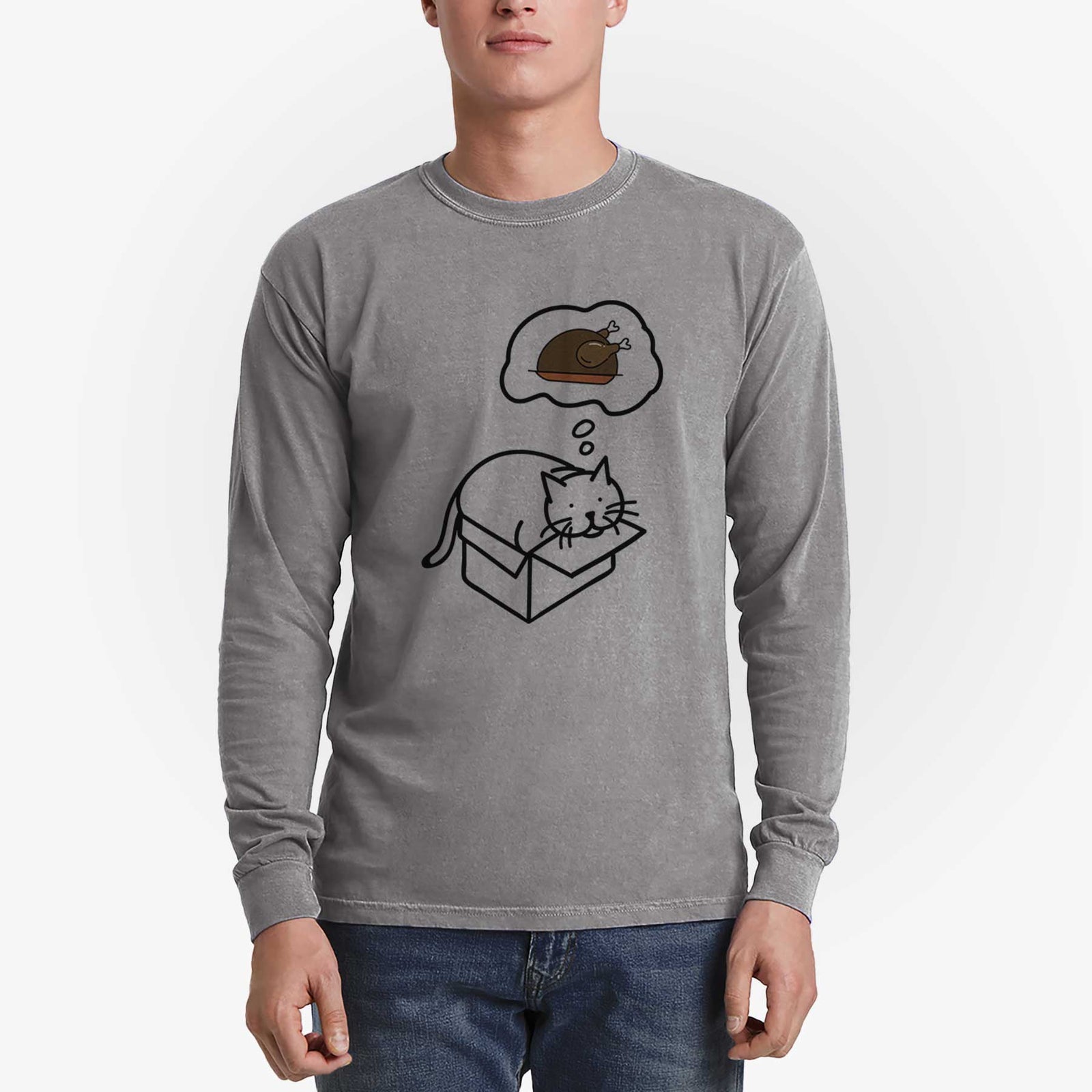 Turkey Thoughts Cat in a Box - Charlie - Heavyweight 100% Cotton Long Sleeve