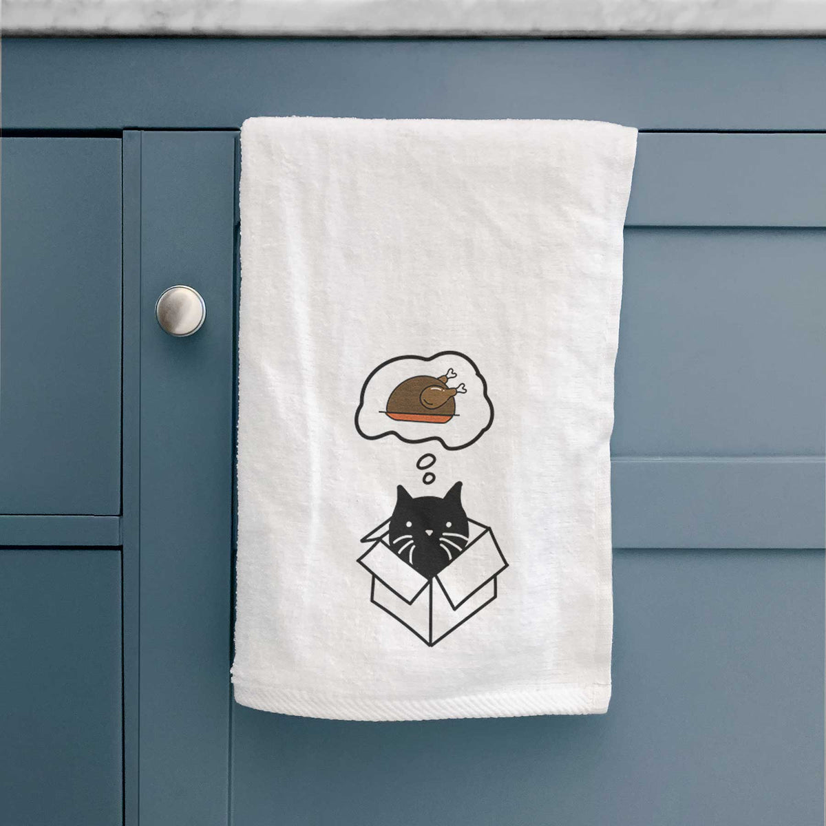 Turkey Thoughts Black Cat in a Box - Doc - Decorative Hand Towel