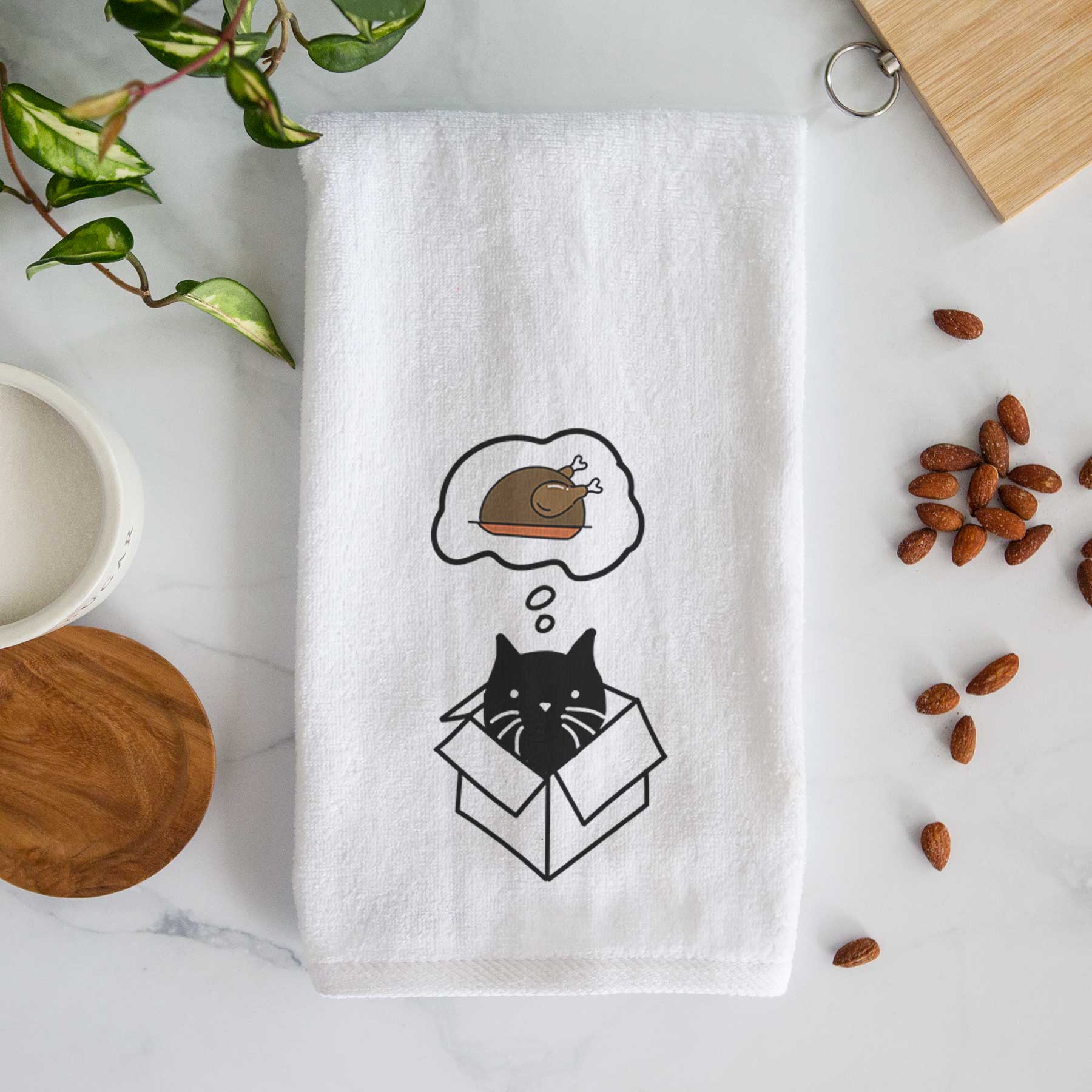 Turkey Thoughts Black Cat in a Box - Doc - Decorative Hand Towel