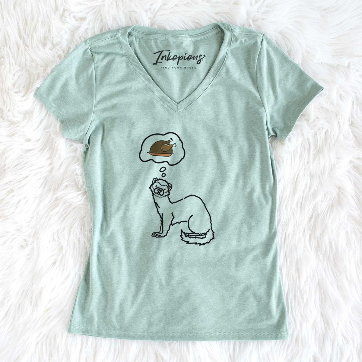 Turkey Thoughts Ferret - Fern - Women&#39;s V-neck Shirt