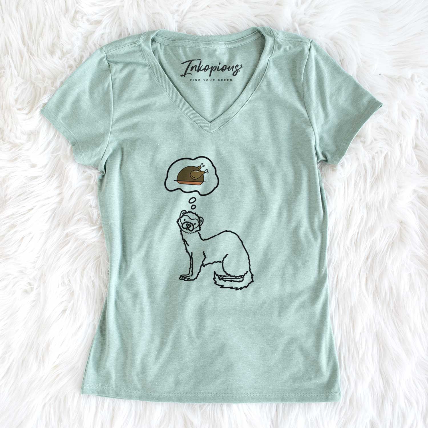 Turkey Thoughts Ferret - Fern - Women's V-neck Shirt